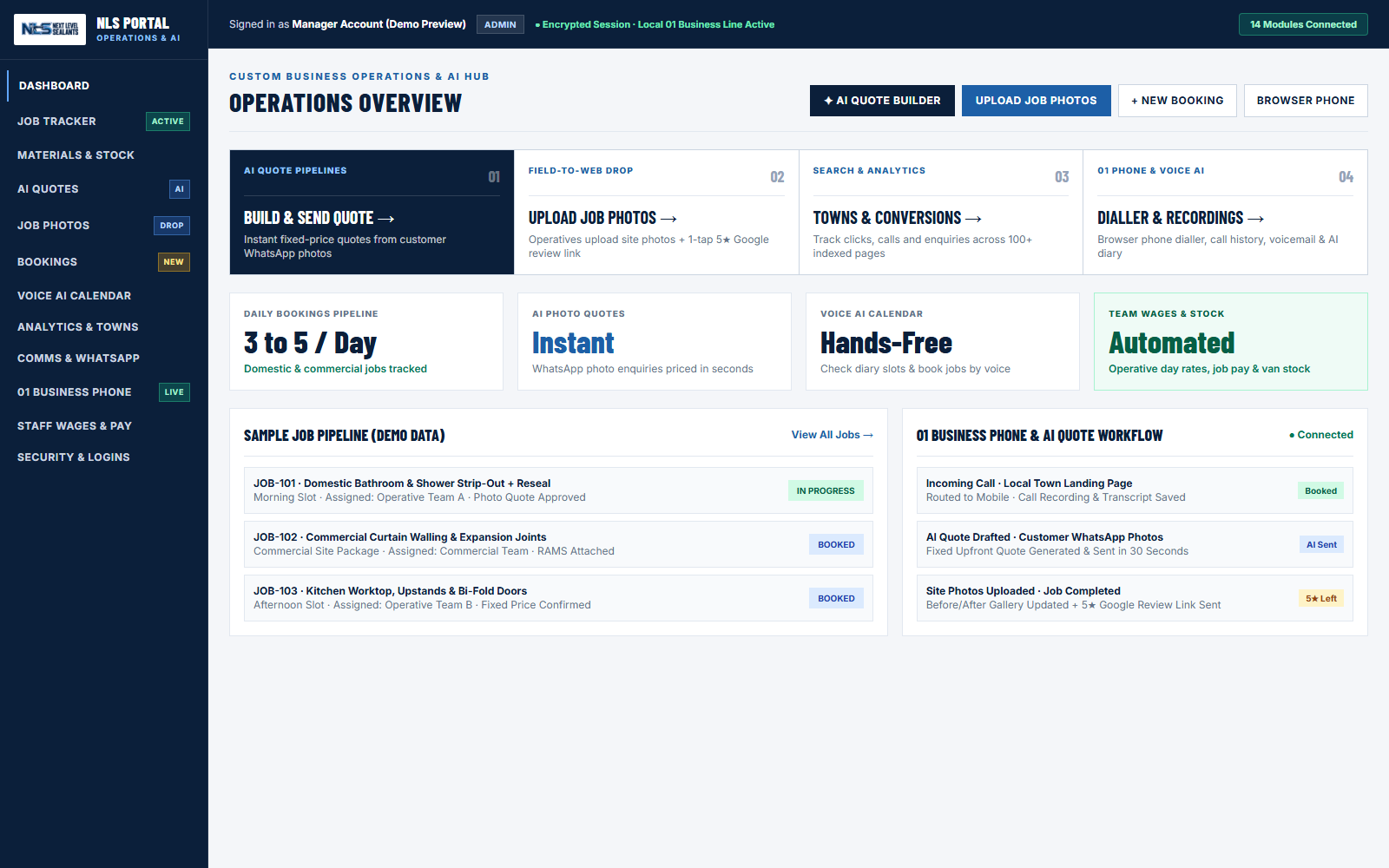 Custom operations and AI admin portal demo